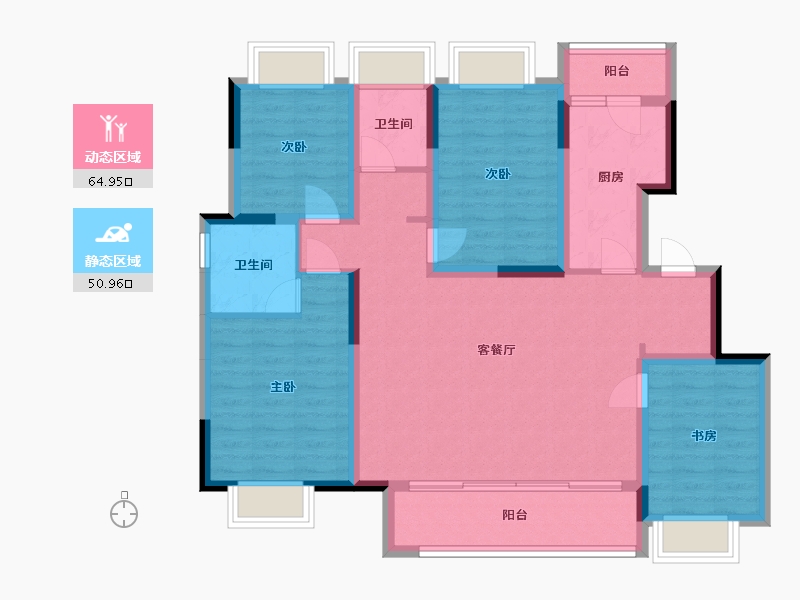 重庆-重庆市-绿城春溪雲庐-109.00-户型库-动静分区