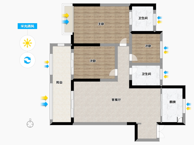 江苏省-泰州市-莲溪公馆-100.00-户型库-采光通风