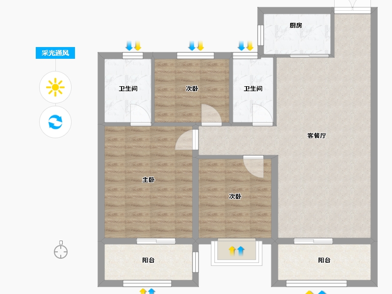 浙江省-温州市-金色滨江-87.00-户型库-采光通风