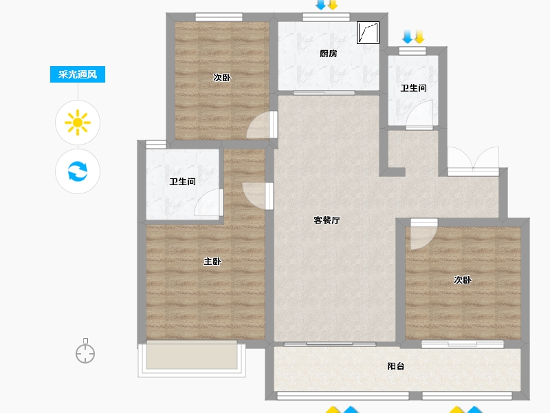 山东省-济南市-鲁商悦府-104.00-户型库-采光通风