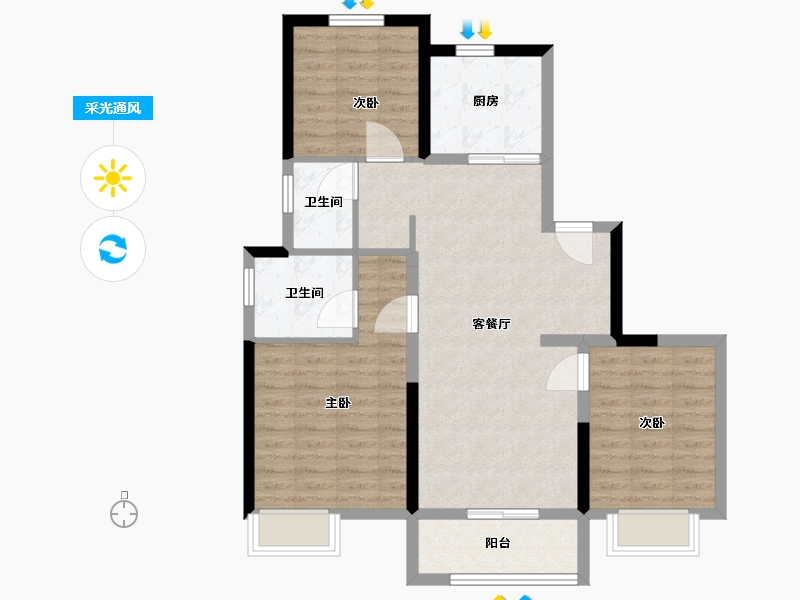 浙江省-金华市-保利大国璟-85.00-户型库-采光通风