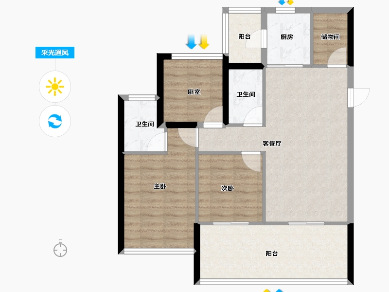 云南省-丽江市-方朋·上东院-80.80-户型库-采光通风