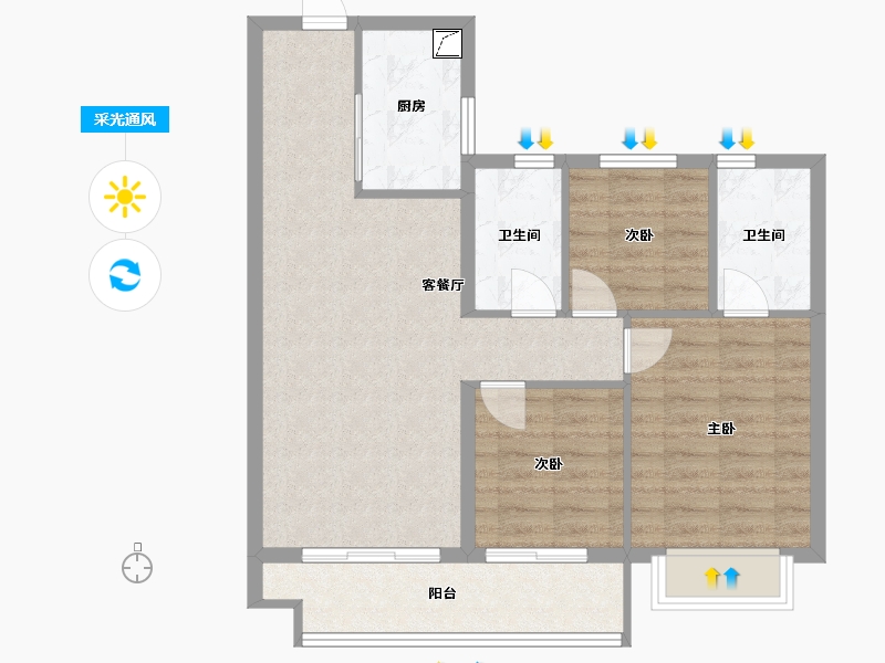 浙江省-宁波市-与御江东郡-78.00-户型库-采光通风