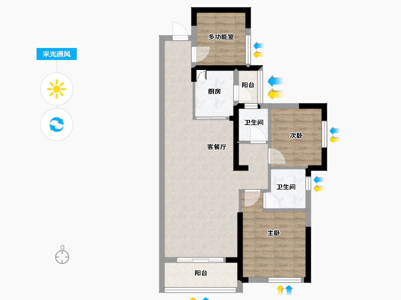 湖南省-长沙市-永实·蔷薇国际小高层-C区-80.00-户型库-采光通风