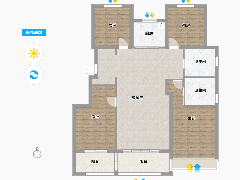 浙江省-嘉兴市-优优滨海-135.00-户型库-采光通风