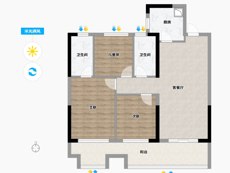 陕西省-汉中市-三盛天悦-85.69-户型库-采光通风