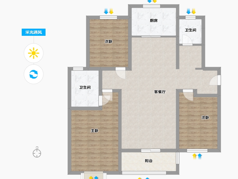 河南省-郑州市-华瑞紫金嘉苑-110.00-户型库-采光通风