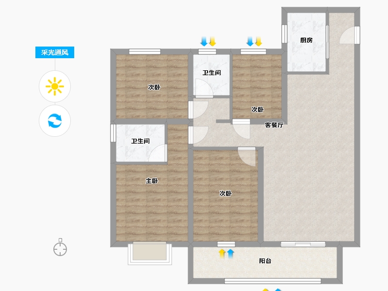 山西省-吕梁市-幸福家园-105.00-户型库-采光通风