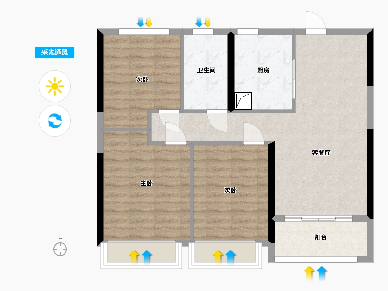 浙江省-宁波市-桂语朝阳（朝华郡）-74.59-户型库-采光通风