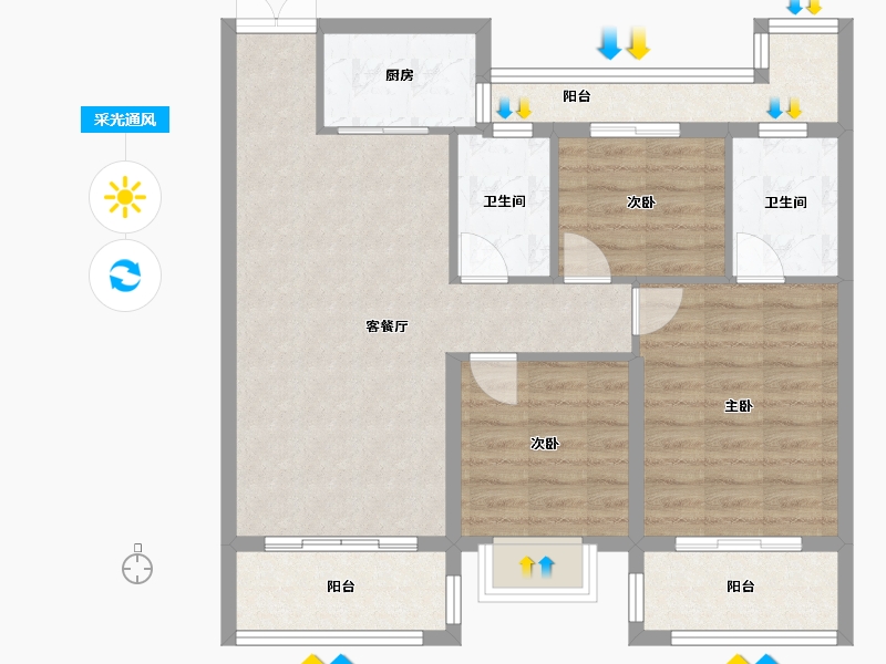 浙江省-温州市-金色滨江-85.00-户型库-采光通风