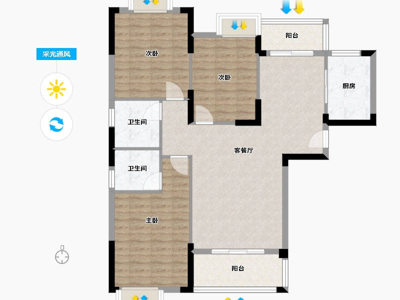 湖北省-随州市-随州市公园二号小区-106.00-户型库-采光通风