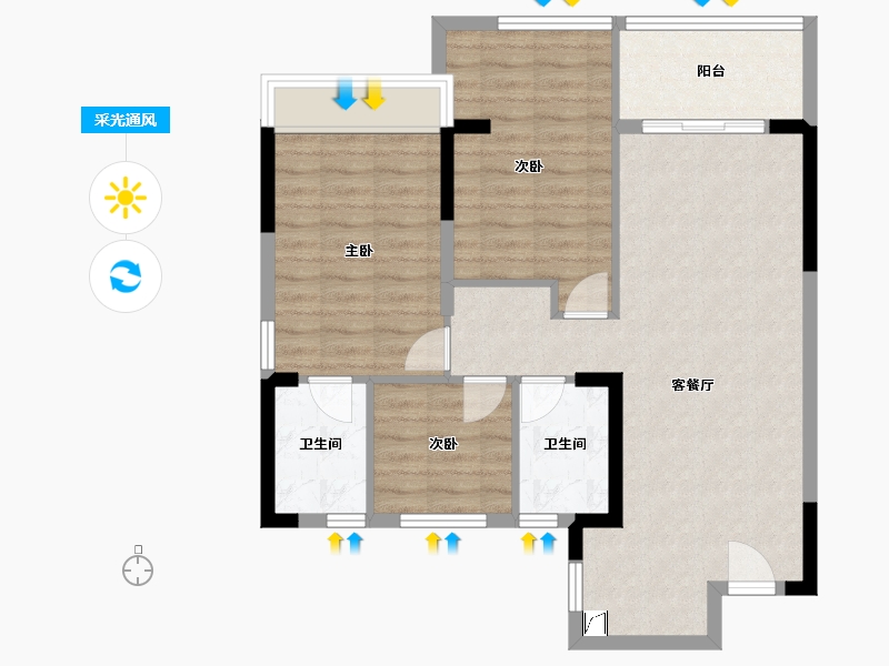 浙江省-嘉兴市-四季璟园-83.00-户型库-采光通风