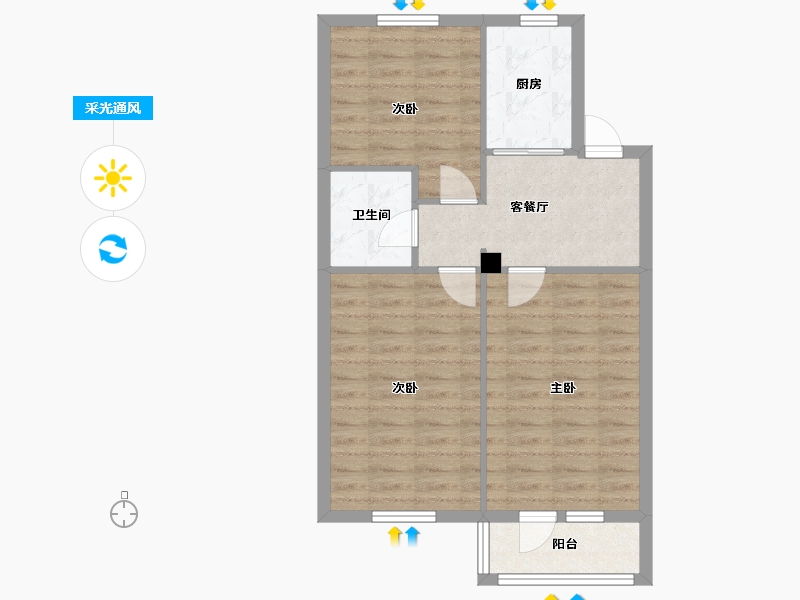 北京-北京市-同福夹道小区-64.00-户型库-采光通风