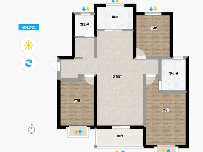 河南省-郑州市-华瑞紫金嘉苑-118.00-户型库-采光通风