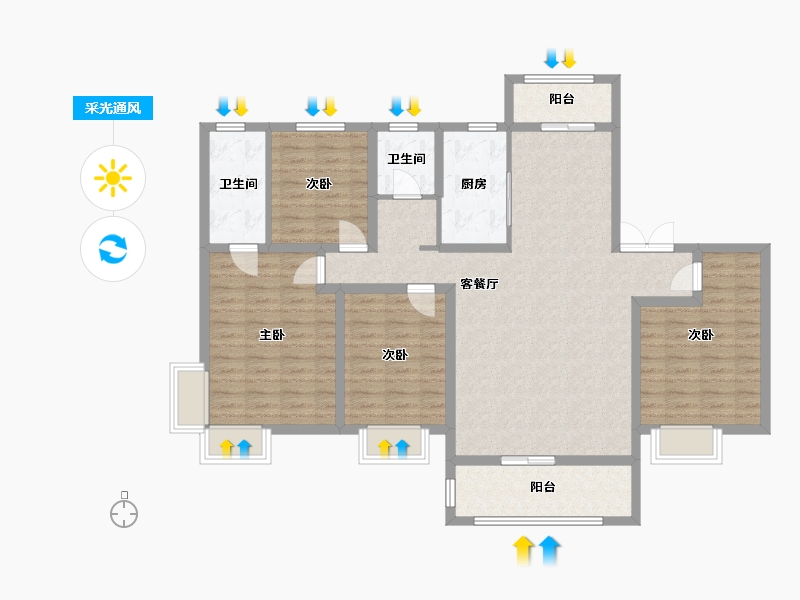 山东省-德州市-玫瑰园-120.00-户型库-采光通风