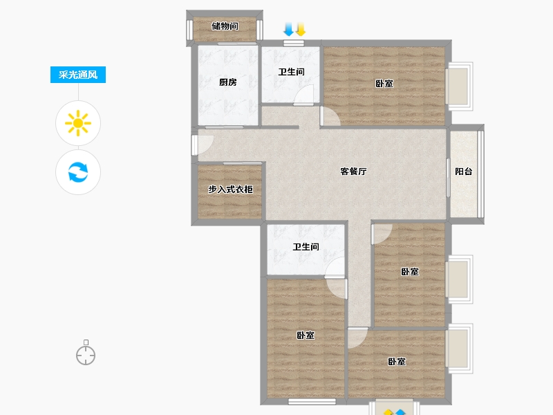 陕西省-西安市-新兴名园-127.60-户型库-采光通风