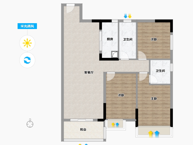 广东省-湛江市-海伦堡御园-100.49-户型库-采光通风