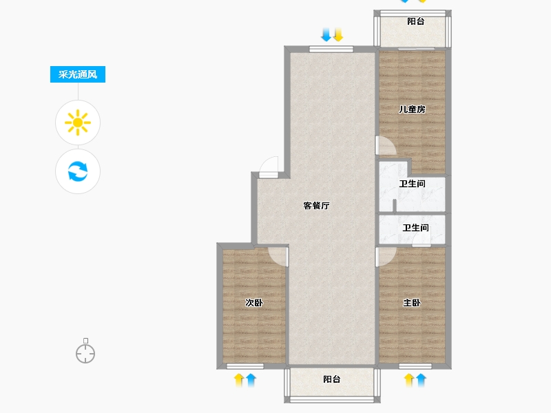 辽宁省-沈阳市-天成二小区-128.00-户型库-采光通风