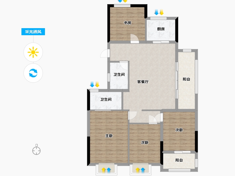 浙江省-杭州市-紫阅云宸里-107.00-户型库-采光通风