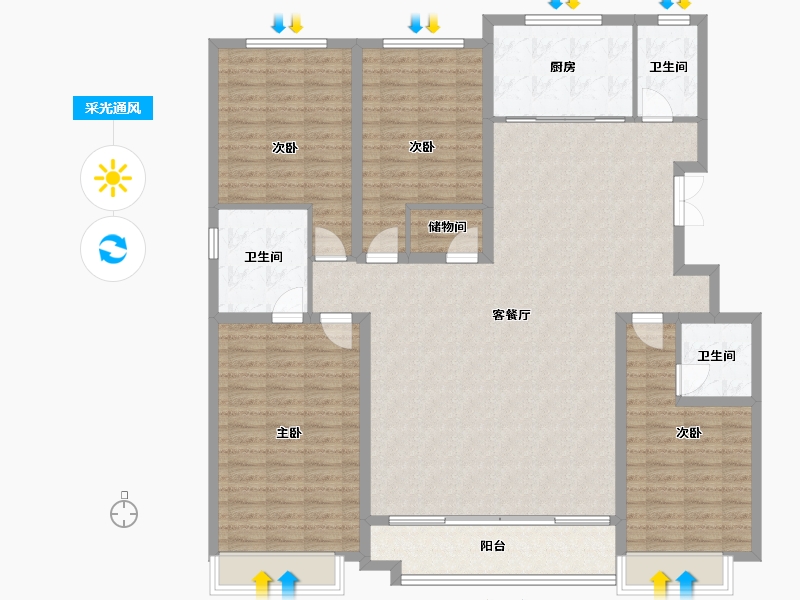 山东省-潍坊市-恒信理想小镇-195.43-户型库-采光通风