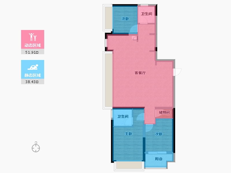 江苏省-南京市-华侨城翡翠天域-88.37-户型库-动静分区