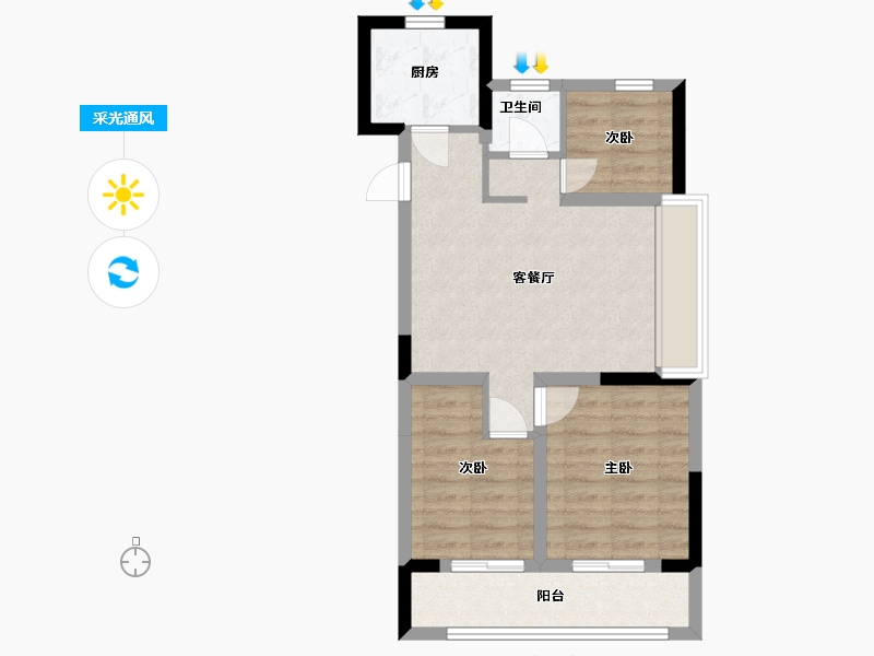 浙江省-湖州市-绿城德信宸园-68.35-户型库-采光通风