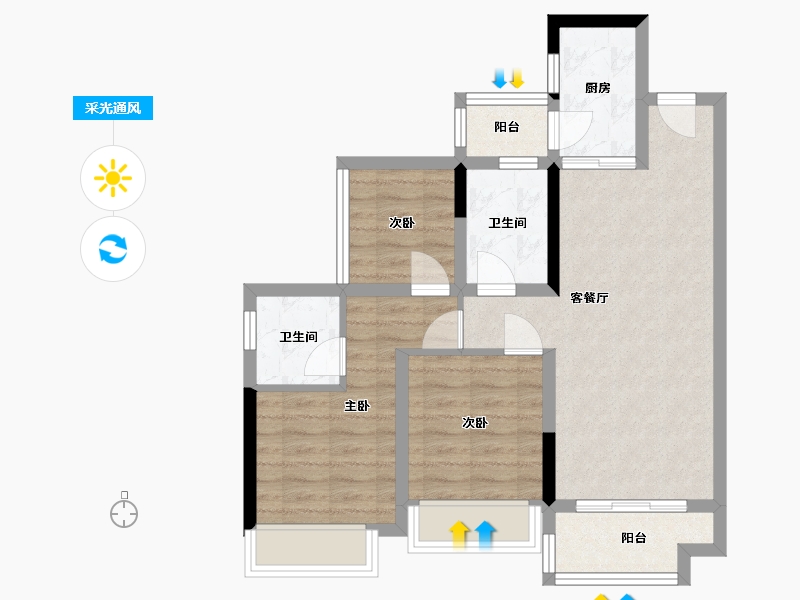 四川省-绵阳市-万为翡翠御园-71.00-户型库-采光通风