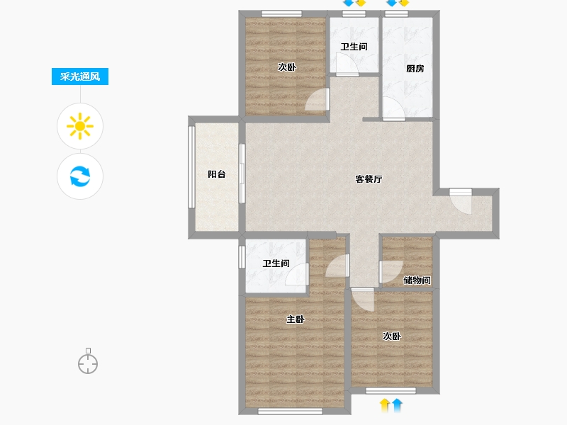 山东省-青岛市-新城云樾晓院-96.86-户型库-采光通风