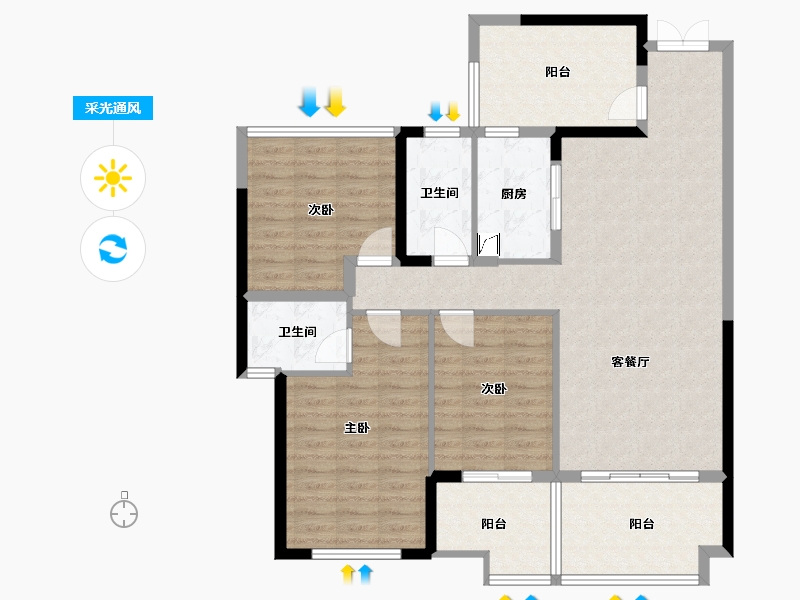 广西壮族自治区-玉林市-万昌东方韵-110.98-户型库-采光通风