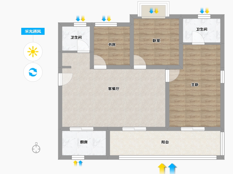 云南省-德宏傣族景颇族自治州-瑞丽古城小区-90.00-户型库-采光通风