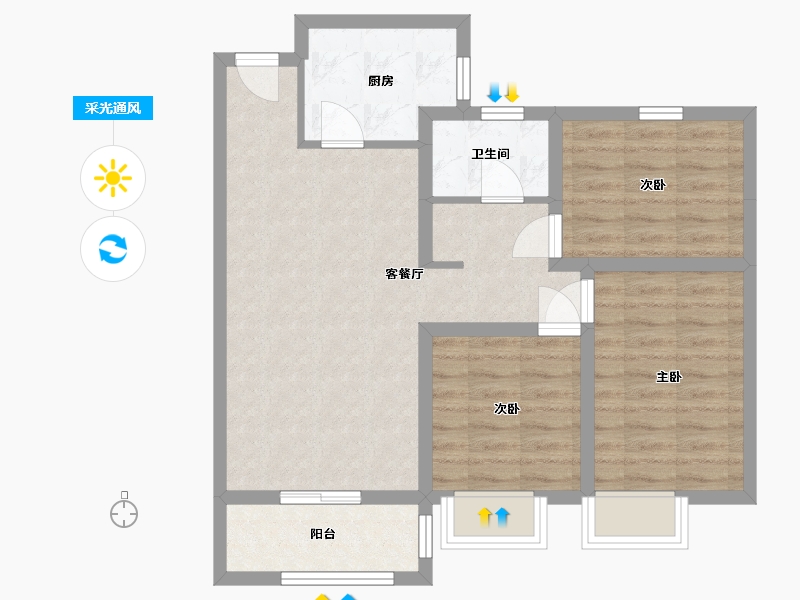 山西省-吕梁市-泽泰御景湾-86.00-户型库-采光通风