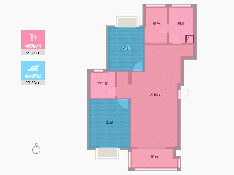 湖北省-武汉市-美联·藏龙甲第-74.63-户型库-动静分区