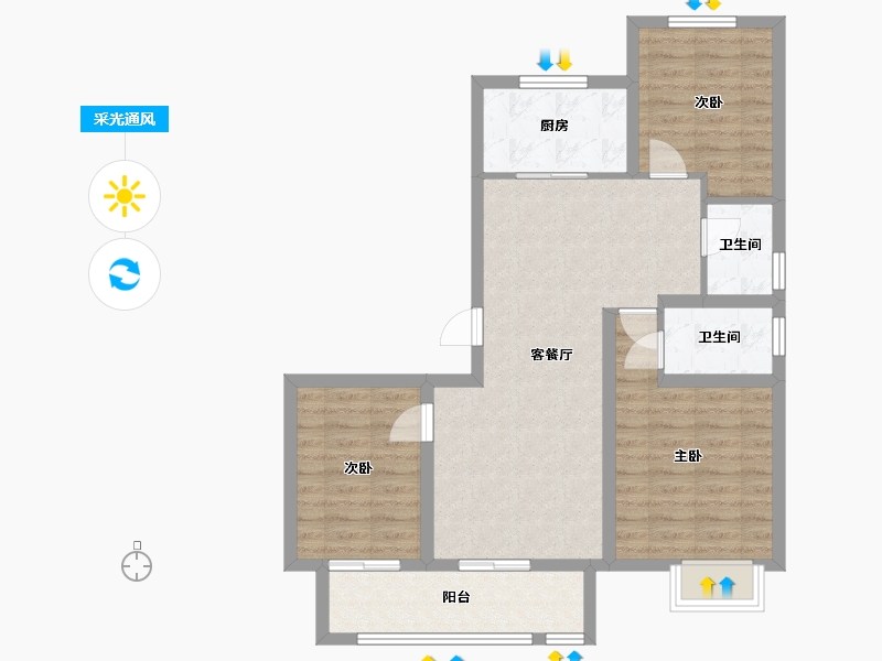 山东省-潍坊市-中梁颐和雅筑-92.79-户型库-采光通风