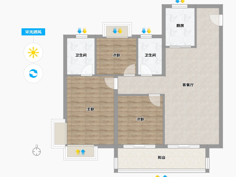 湖北省-宜昌市-宜昌城市旅游客厅国际社区-90.00-户型库-采光通风