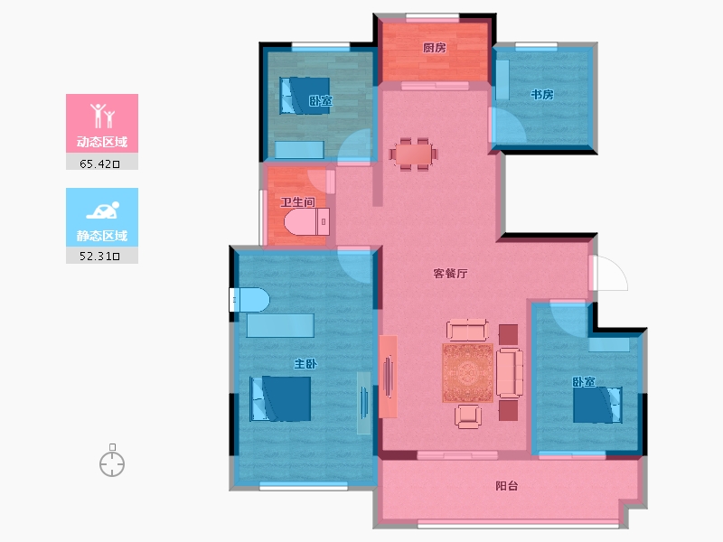 河南省-濮阳市-恒旺·政和府-105.31-户型库-动静分区