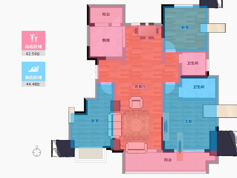 河南省-濮阳市-冶都·玖號院（一期）-94.40-户型库-动静分区