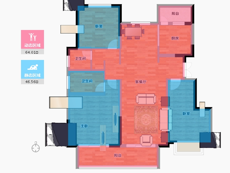 河南省-濮阳市-冶都·玖號院（一期）-98.40-户型库-动静分区