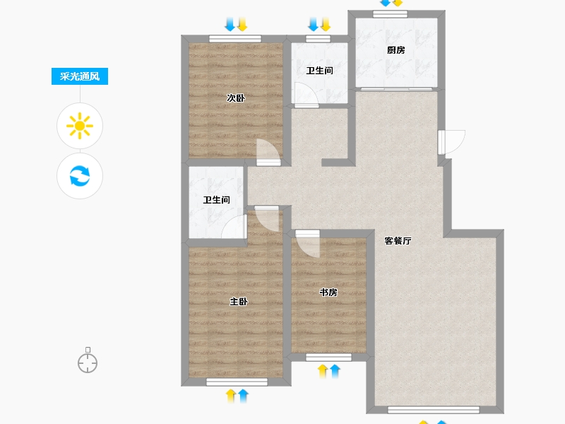 辽宁省-葫芦岛市-瑞州佳苑-106.44-户型库-采光通风