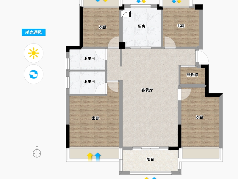 江苏省-镇江市-中南·林清月雅苑-97.60-户型库-采光通风