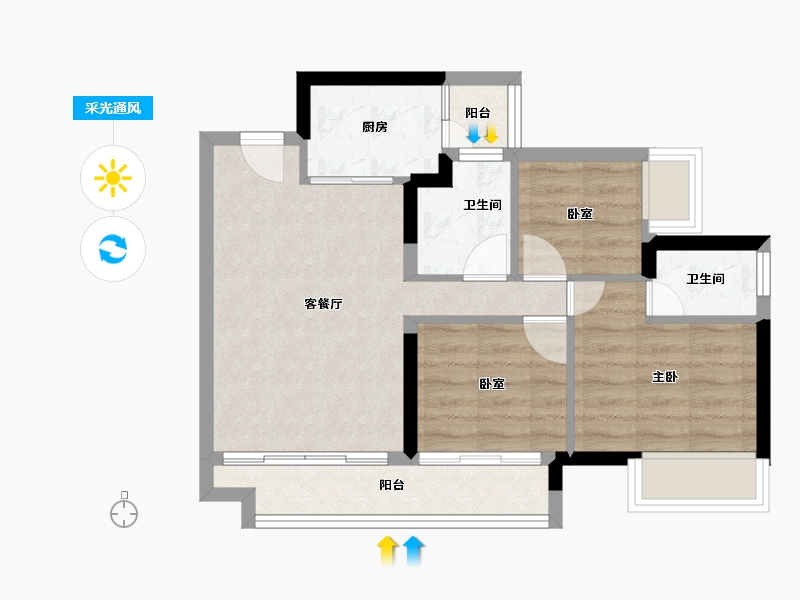 广东省-江门市-保利中央公馆-57.50-户型库-采光通风