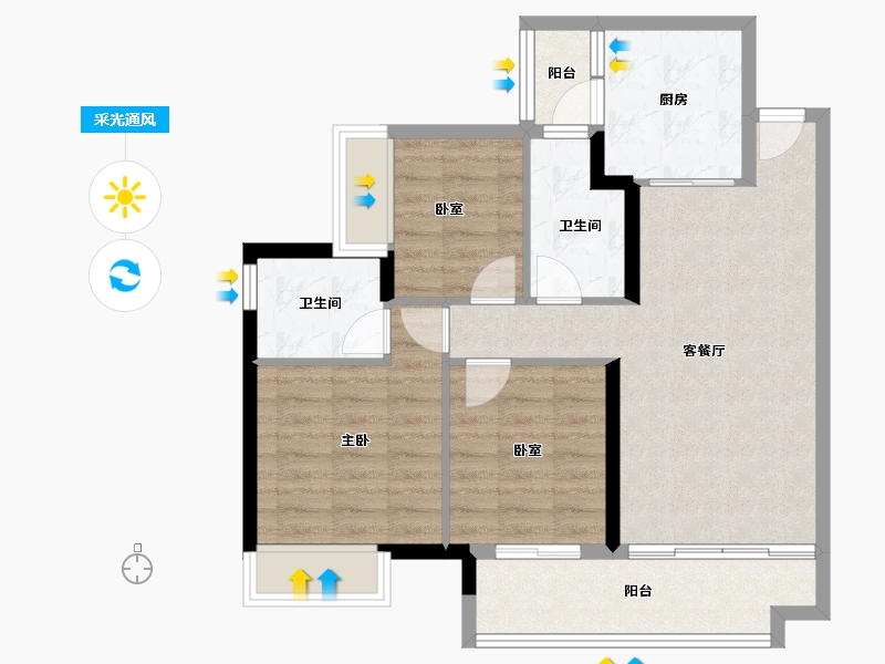 广东省-江门市-保利中央公馆-77.53-户型库-采光通风