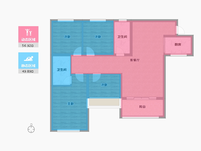 四川省-宜宾市-鑫洋·天著-95.67-户型库-动静分区