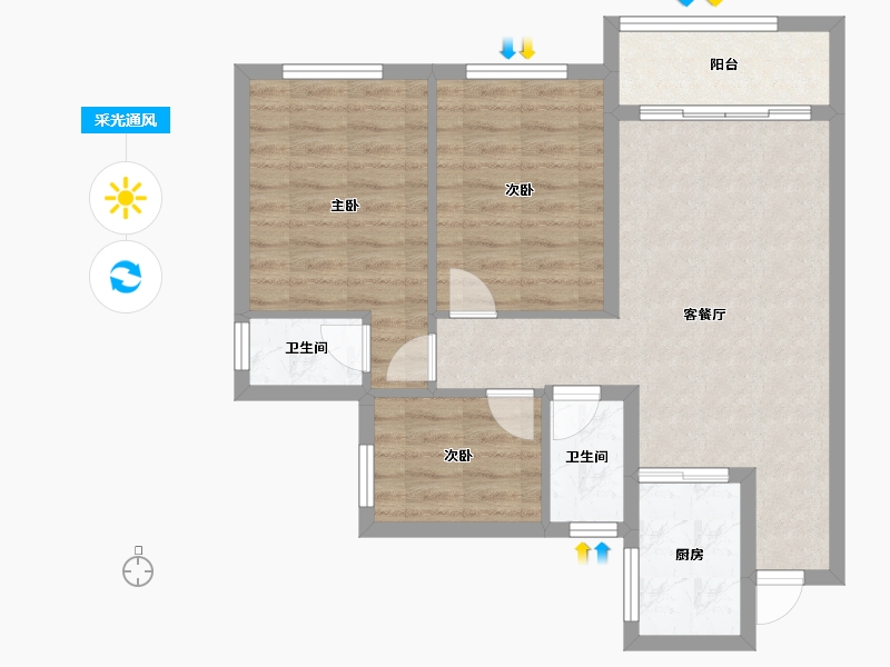 四川省-宜宾市-鑫洋·天著-71.66-户型库-采光通风