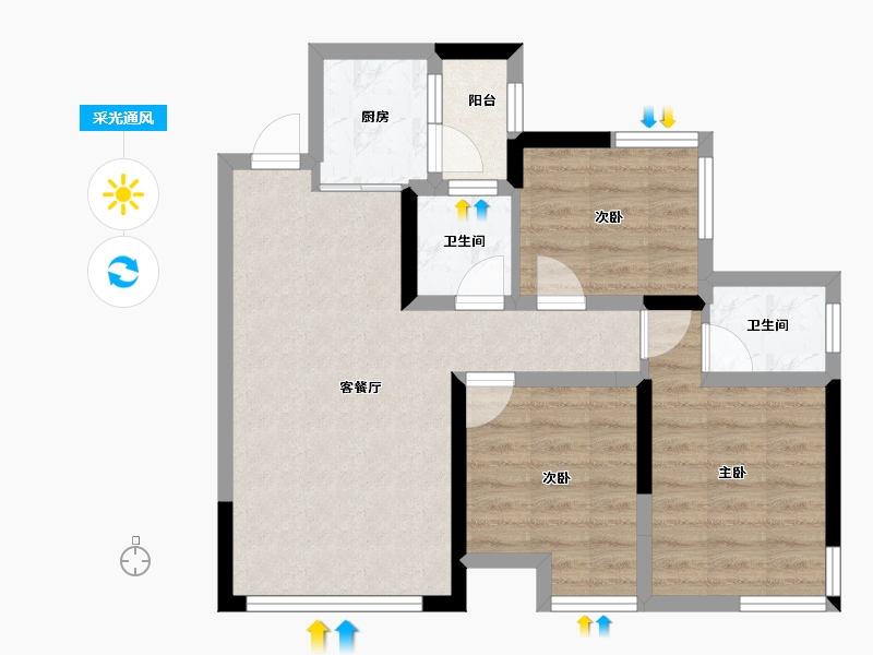 四川省-眉山市-玫瑰佳恒一品-63.88-户型库-采光通风