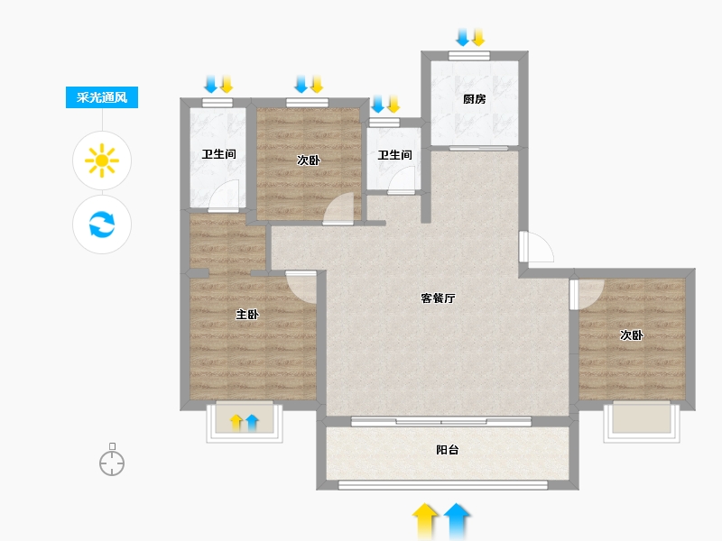 河北省-石家庄市-荣鼎·奥莱I天泰公元-88.10-户型库-采光通风