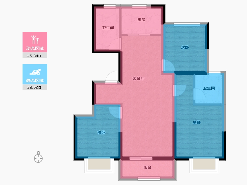 河北省-石家庄市-荣鼎·奥莱I天泰公元-74.21-户型库-动静分区