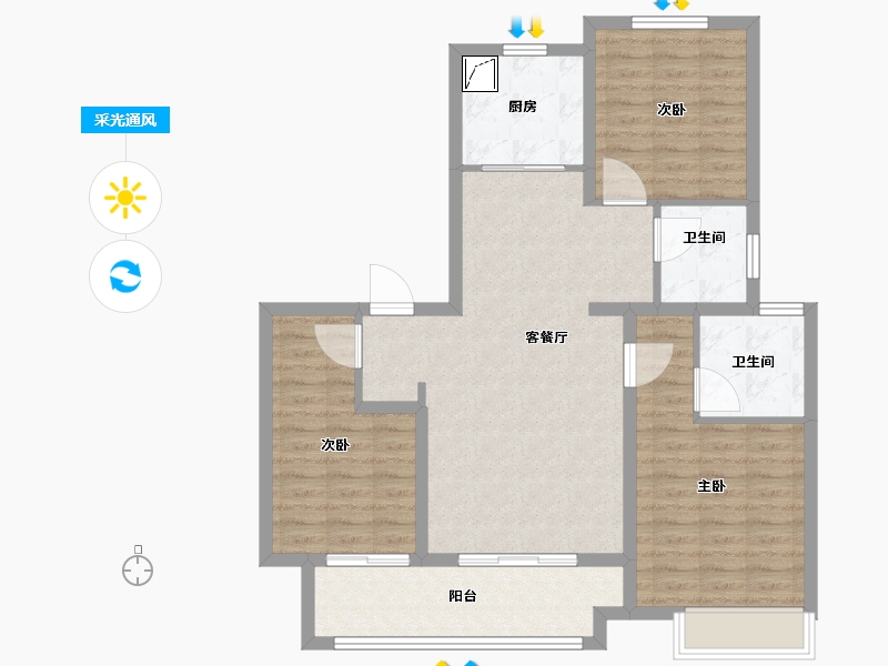 江苏省-徐州市-淮海未来城-96.00-户型库-采光通风