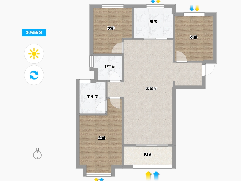 陕西省-咸阳市-万科金域华府-85.50-户型库-采光通风