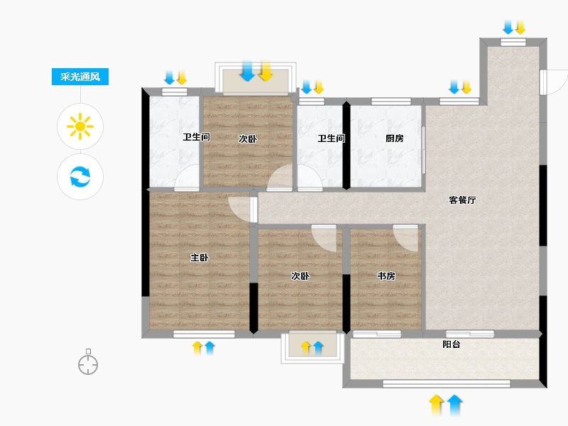 福建省-福州市-中海晋安湖叁号院-100.00-户型库-采光通风