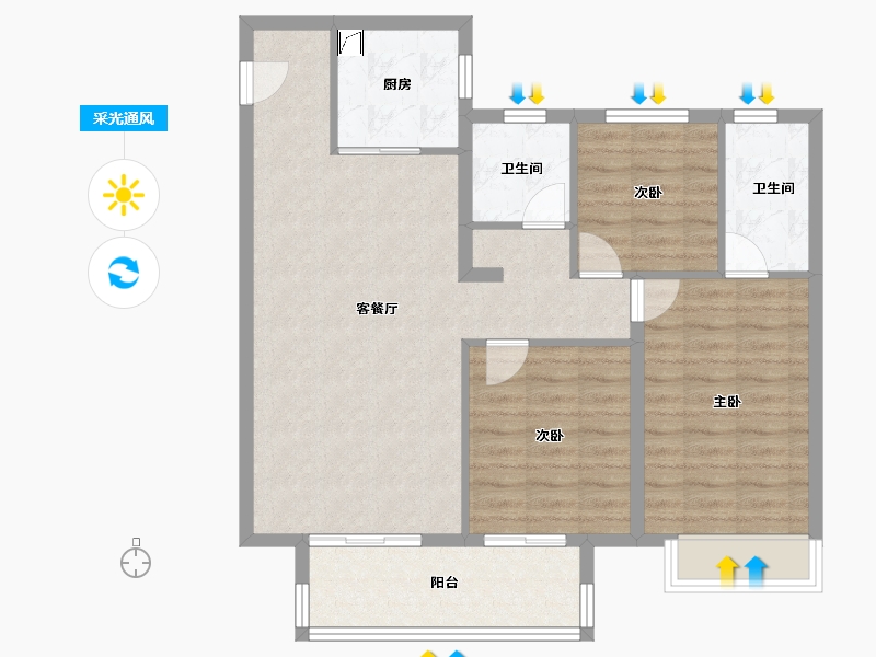 江苏省-镇江市-中南·上悦诗苑-88.80-户型库-采光通风